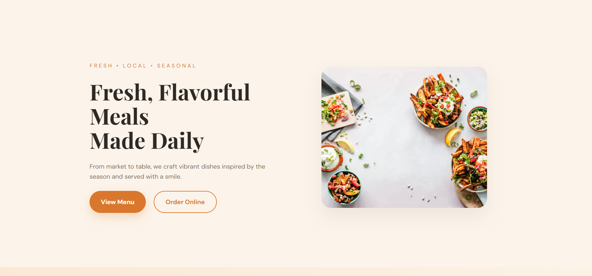 Fresh Bites restaurant homepage screenshot